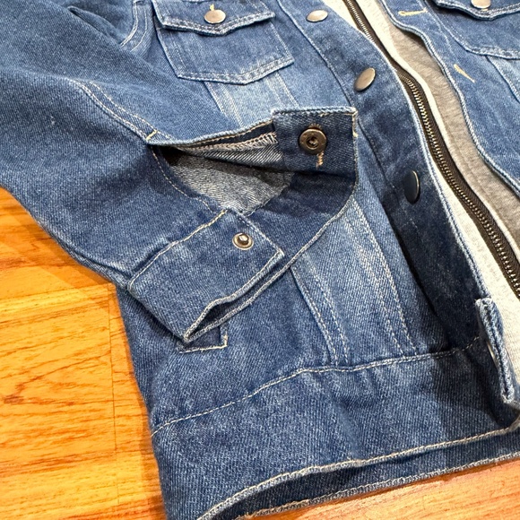 Kids Grandwish Hooded Mixed Fabric Jean Jacket Size 8 - Picture 3 of 6